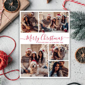 Modern Rood Script 5 Fotocollage Kerstmis Briefkaart