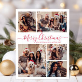 Modern Rood Script 5 Fotocollage Kerstmis Briefkaart