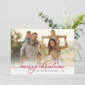 Modern rood script botanische foto kerst feestdagenkaart (Staand voorkant)