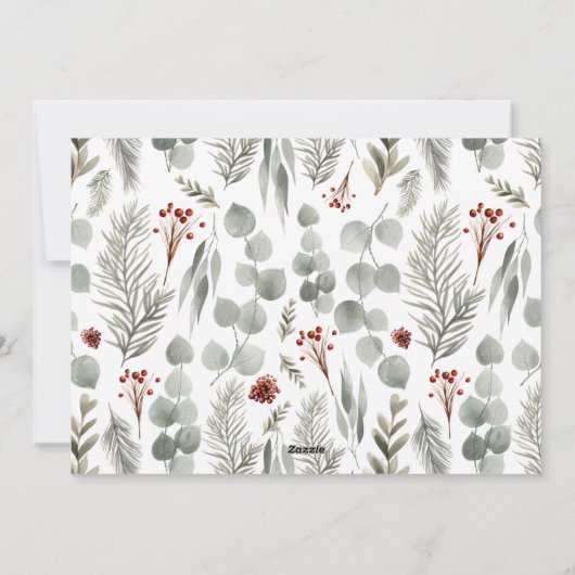 Modern rood script botanische foto kerst feestdagenkaart (Achterkant)