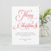 Modern rood script Elegant vrolijk kerstfeest Feestdagenkaart (Staand voorkant)