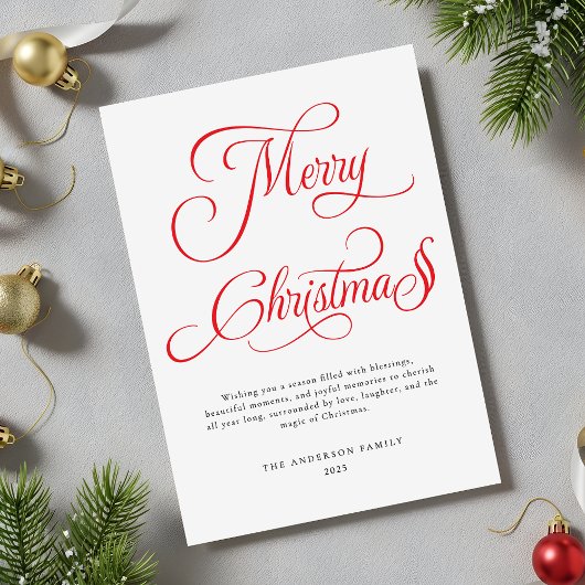 Modern rood script Elegant vrolijk kerstfeest Feestdagenkaart