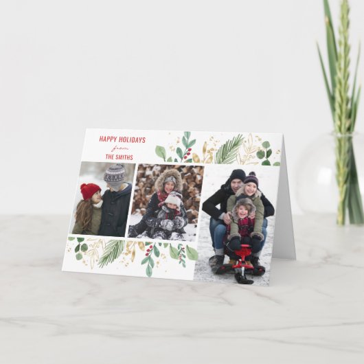 Modern rood script groen bulal festive feestdagen kaart (Voorkant)