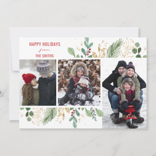 Modern rood script groen bulal festive feestdagenkaart (Voorkant)