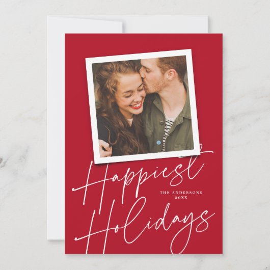 Modern rood script is het gelukkigste Vakantie fot Feestdagenkaart (Voorkant)