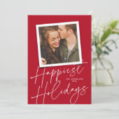 Modern rood script is het gelukkigste Vakantie fot Feestdagenkaart (Staand voorkant)