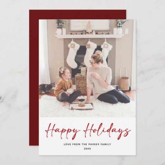 Modern rood script minimalistisch voor kerstmis fo feestdagenkaart (Voorkant / Achterkant)