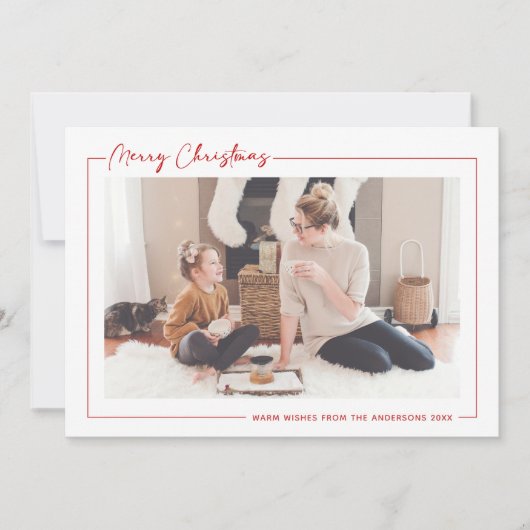 Modern rood script minimalistisch voor kerstmis fo feestdagenkaart (Voorkant)