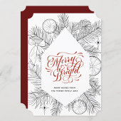 Modern rood script pine Bough Minimalist Floral Feestdagenkaart