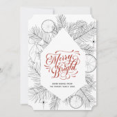 Modern rood script pine Bough Minimalist Floral Feestdagenkaart (Voorkant)