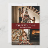 Modern rood script Prettige feestdagen kerstfoto Feestdagenkaart (Voorkant)