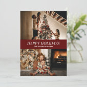 Modern rood script Prettige feestdagen kerstfoto Feestdagenkaart (Staand voorkant)