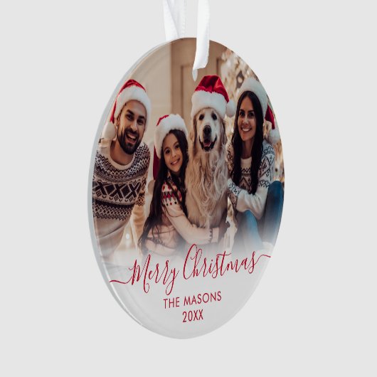Modern Rood Script Wit 2 Foto Vrolijk Kerstfeest Ornament (voorkant)