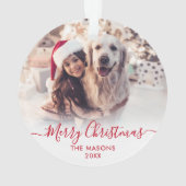 Modern Rood Script Wit 2 Foto Vrolijk Kerstfeest Ornament (achterkant)