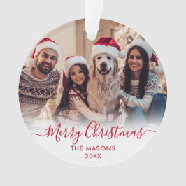 Modern Rood Script Wit 2 Foto Vrolijk Kerstfeest Ornament