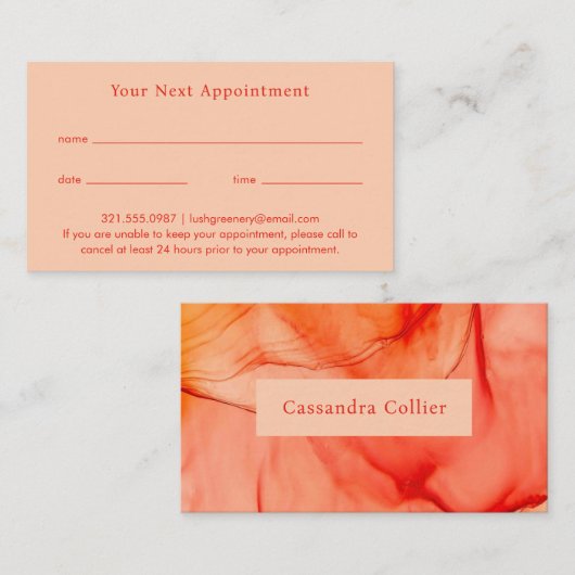Modern rood Sinaasappel Abstract Elegant Afsprakenkaartje (Voorkant / Achterkant)