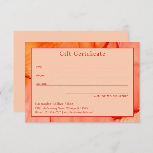 Modern rood Sinaasappel Elegant Cadeaubon (Voorkant / Achterkant)