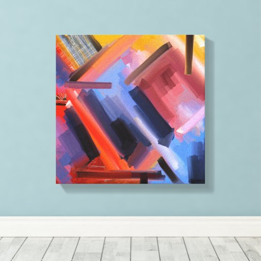 Modern Rood Sinaasappel Zwart Roze Blauw Abstracti Canvas Afdruk (Insitu (Houten vloer))