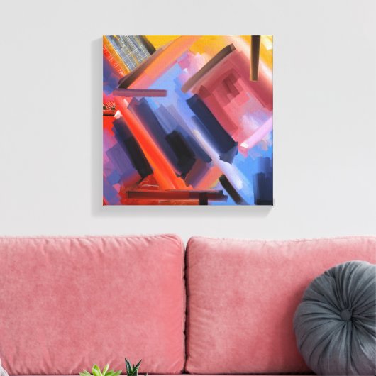 Modern Rood Sinaasappel Zwart Roze Blauw Abstracti Canvas Afdruk (Insitu (Woonkamer))