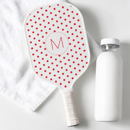 Modern Rood Stippenpatroon Cute Initiële Monogra Pickleball Paddle