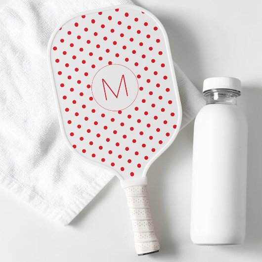 Modern Rood Stippenpatroon Cute Initiële Monogra Pickleball Paddle
