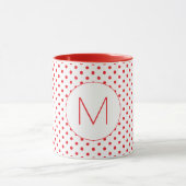 Modern Rood Stippenpatroon Mooie Initiële Monogram Mok (Midden)