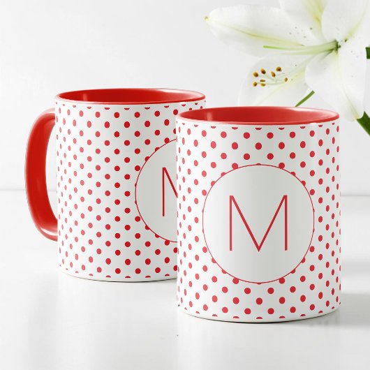 Modern Rood Stippenpatroon Mooie Initiële Monogram Mok