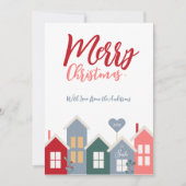 Modern Rood Stoffig Blauw Santa Village Vrolijk Ke Feestdagenkaart (Voorkant)