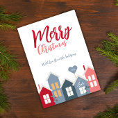Modern Rood Stoffig Blauw Santa Village Vrolijk Ke Feestdagenkaart