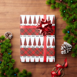 Modern rood tartan kerstboom patroon cadeaupapier