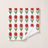 Modern Rood Tulp Bloemmotief op Wit Bad Handdoek (Wasdoekje)