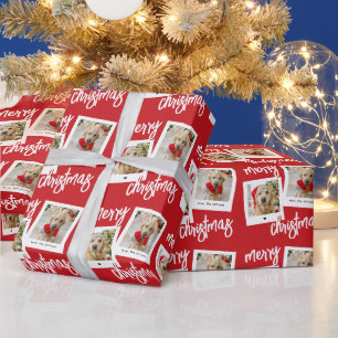 Modern Rood Vrolijk Kerstfeest 2 Hond Foto Cadeaupapier