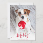 Modern rood vrolijk script 2 foto kerst feestdagenkaart (Voorkant)