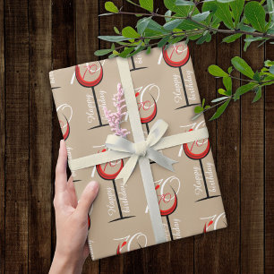 Modern Rood Wijnglas Patroon 70ste Verjaardag Cade Cadeaupapier