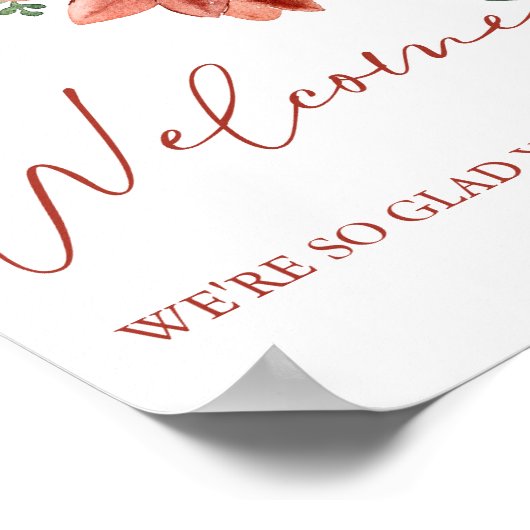 Modern Rood Winter Kerst Bruids Welkomstbord Poster (Hoek)