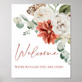 Modern Rood Winter Kerst Bruids Welkomstbord Poster (Voorkant)