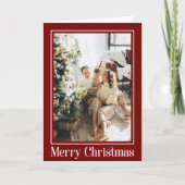 Modern Rood & Wit 2 foto Familie Vrolijk Kerstfees Feestdagen Kaart (Voorkant)