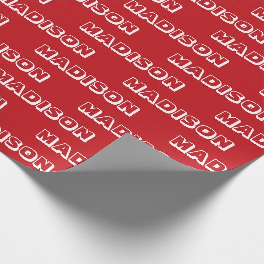 Modern rood wit aangepaste naam tekst Verjaardag G Cadeaupapier (Hoek)