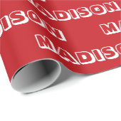 Modern rood wit aangepaste naam tekst Verjaardag G Cadeaupapier (Rol Hoek)