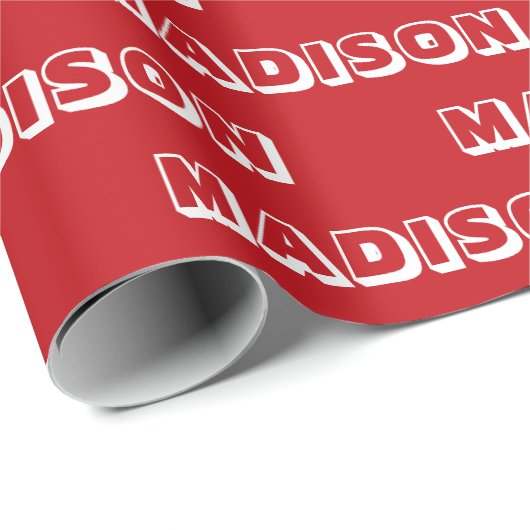 Modern rood wit aangepaste naam tekst Verjaardag G Cadeaupapier (Rol Hoek)