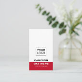 Modern rood wit add logo social media pictogrammen visitekaartje (Staand voorkant)