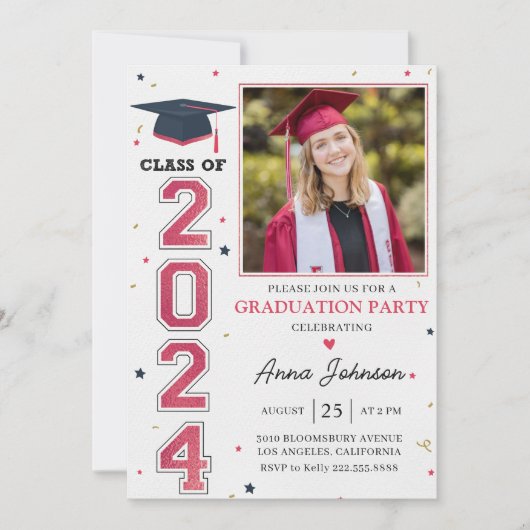 Modern Rood Wit Afstudeerder Foto Afstuderen 2024 Kaart (Voorkant)