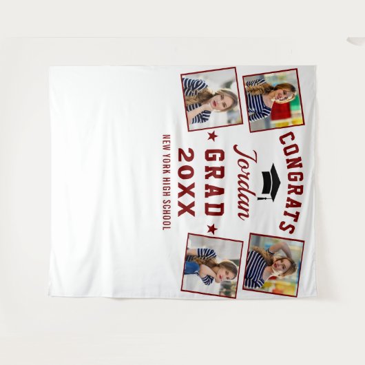 Modern rood wit Afstuderen 4 Foto Booth Backdrop Wandkleed (Voorkant (horizontaal))