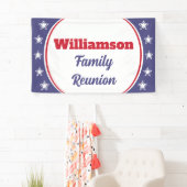 Modern rood wit blauw familie reünie spandoek (Insitu)