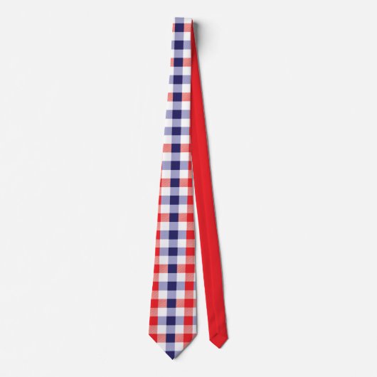 Modern Rood Wit Blauw Geruit Patroon Stropdas (Voorkant)