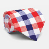 Modern Rood Wit Blauw Geruit Patroon Stropdas (Opgerold)