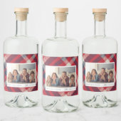 Modern rood wit blauw geruite kerst familie foto likeurfles etiket (Flessen)