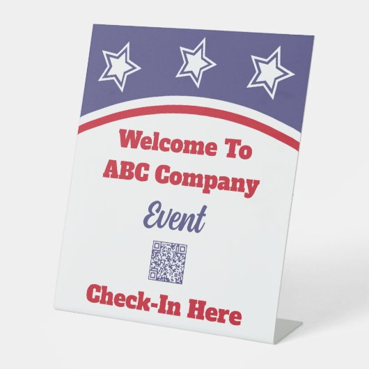 Modern rood wit blauw QR code Business Reclamebord Met Voetstuk (Voorkant)
