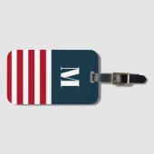 Modern rood wit blauw strepen vet monogram bagagelabel (Voorkant (horizontaal))