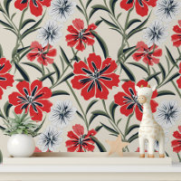 Modern rood wit bloemmotief